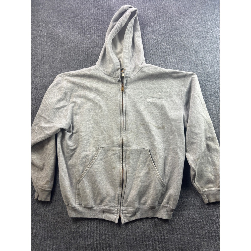 Vintage Carhartt Full Zip Hoodie Mens 2XL USA Gray Embroidered Logo K122 HGY